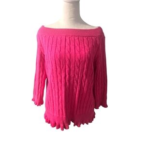 American Living cable knit boatneck quarter sleeve cotton sweater size large